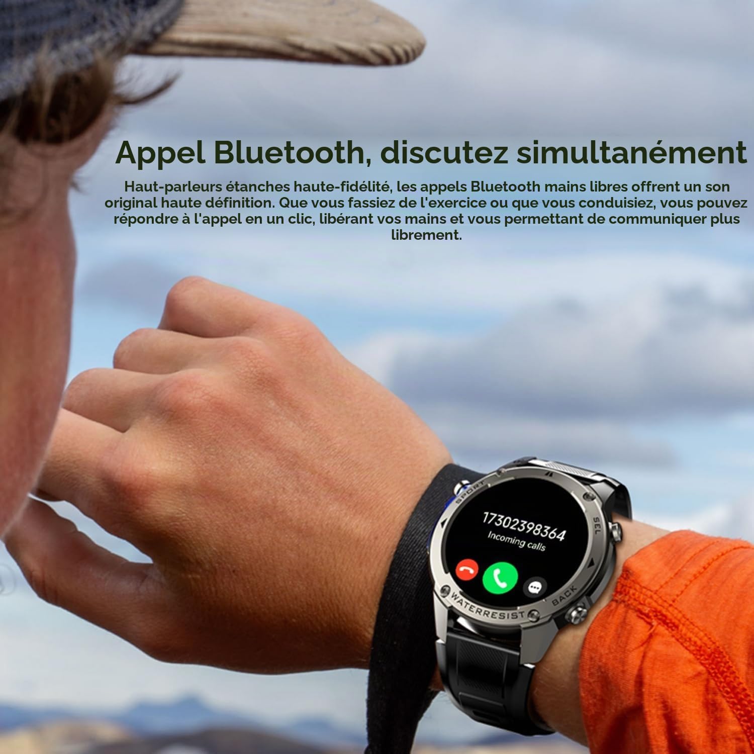 AIEK GPS Montre Connectée Homme, 5ATM Étanche, 1,43" AMOLED Écran Smartwatch, Appel Bluetooth, 500mAh, Boussole Baromètre Altimètre, 170+ Mode Sport Fitness Tracker pour Android iOS (Argent)