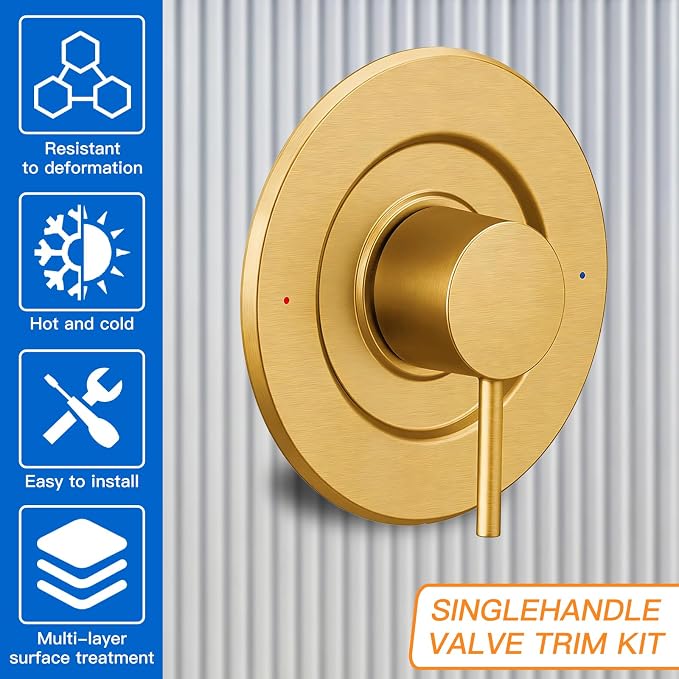 Juego de revestimiento para ducha compatible con Moen T2191, acabado dorado cepillado (solo revestimiento) | Juego moderno para bañera y ducha con manija de palanca para ajuste de temperatura miniatura 8