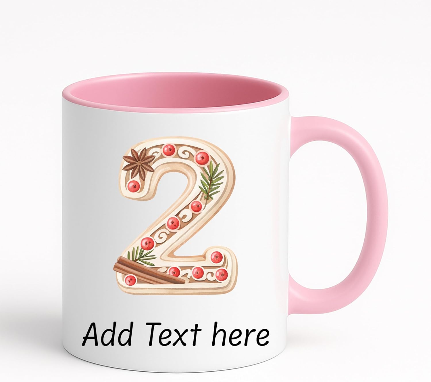 Personalized Christmas Initial Mug – Custom A-Z or 0-9 Monogram, Gingerbread Letter Design, Add Name or Date, 11oz Ceramic Cup, Dishwasher Safe Holiday Gift (Pink) - Image 7