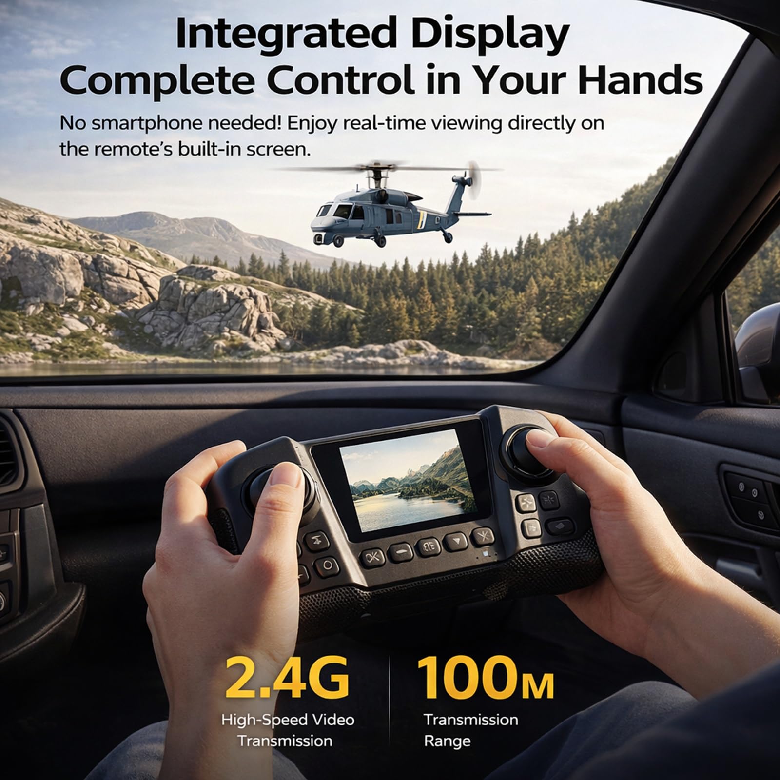 RC Hubschrauber Brushless 4CH intelligenter Ferngesteuerter Hubschrauber mit eingebautem HD-Display-Controller und GPS Optical Flow für Erwachsene 2 Akkus