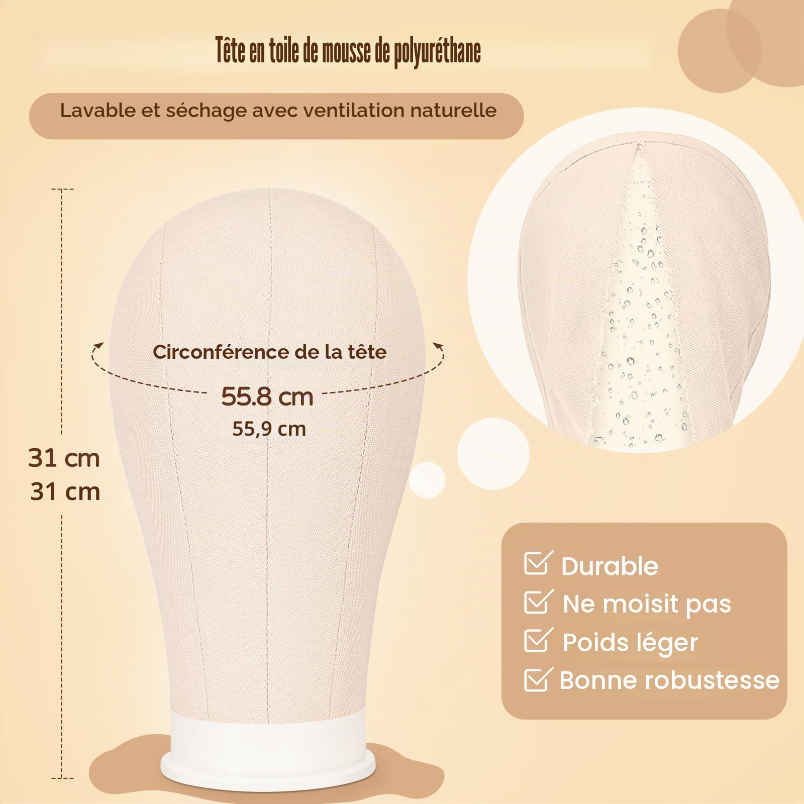 Support à Perruque 63" Réglable avec Tête de Mannequin 22" - Support en Toile pour Perruques - Ensemble pour Cosmétologie