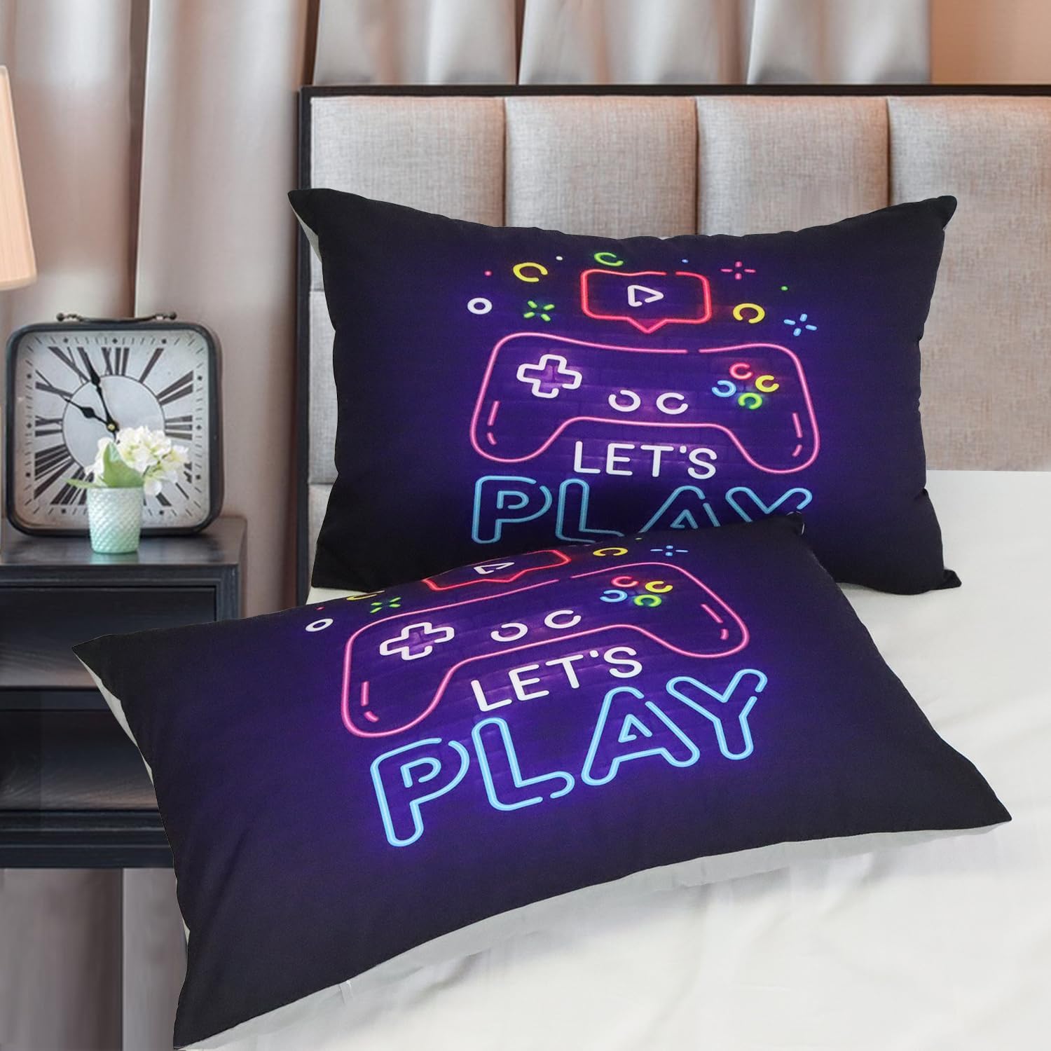 Lemfux Gaming Bedding Set, Cute Kid Duvet Cover Set Gamer Bedding, Full Bedding Sets for Gamer Room Decor, 100% Washed Mcrofiber Purple Bedding Set for Teen Boy Room Decor