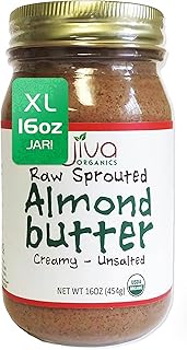 Jiva Organics RAW SPROUTED Organic Almond Butter 16-Ounce Large Jar