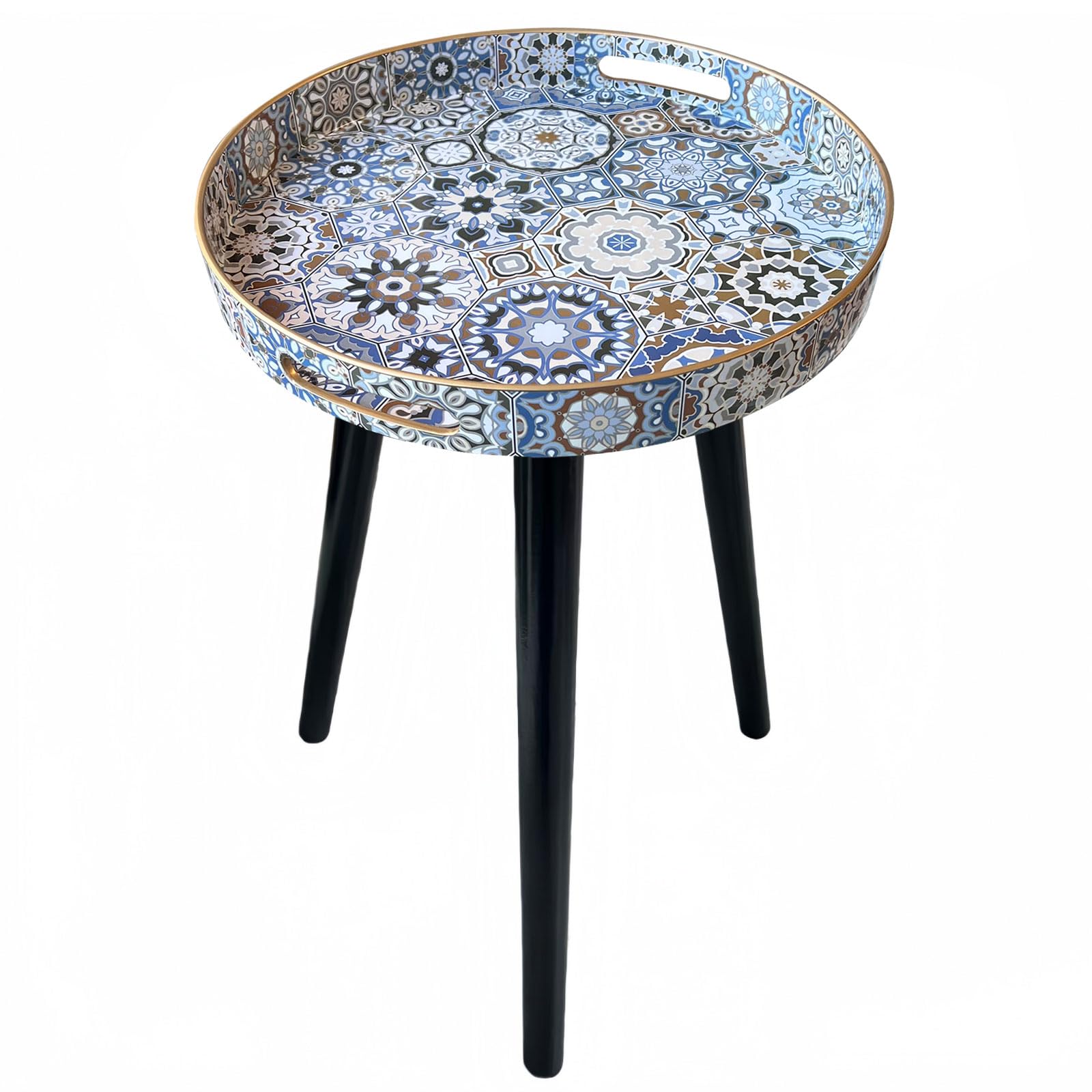Simmer Stone Round Indoor Side Tables with Detachable Wooden 3 Legs, Versatile Tray Table, Perfect For Round Coffee Table Tea, and Relaxation Time 17.7 Inch (Bohemian) — image 1