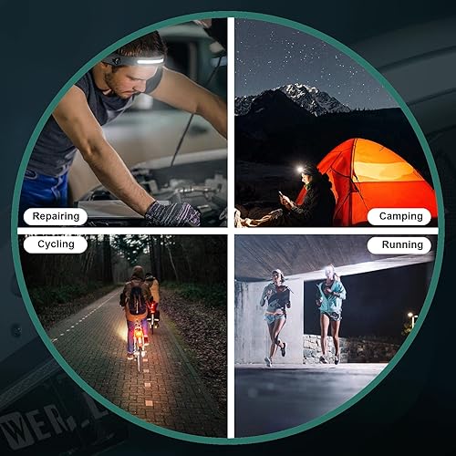 Miniatura 9 de 2 faros recargables, linterna de 230 LED de haz ancho, 1200 lúmenes, lámpara de cabeza brillante y foco, modo sensor, faros ligeros de 2.4 onzas con