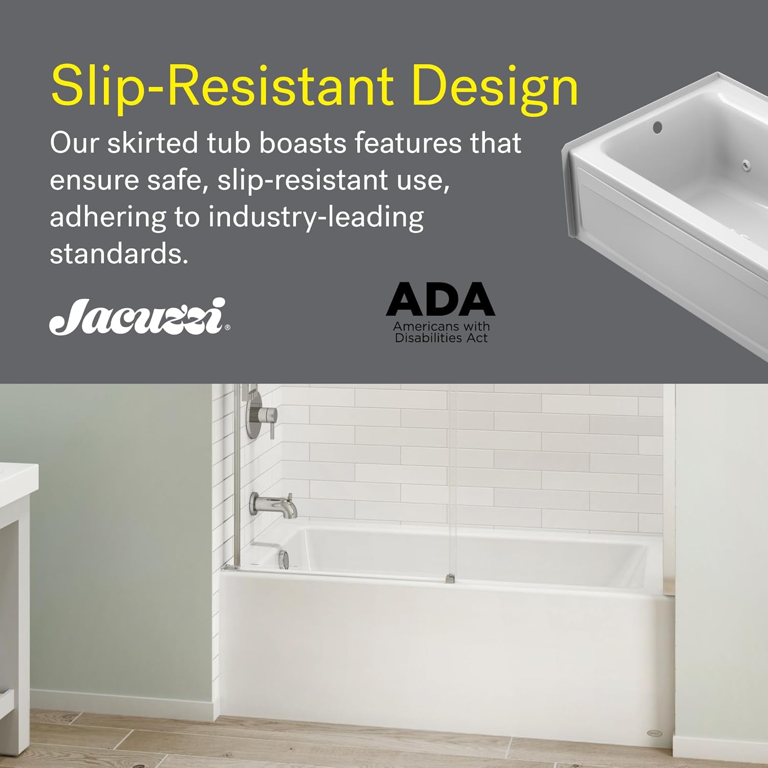 Jacuzzi SIGNATURE Acrylic Skirted Bathtub, Jet Massage Tub, Slip Resistant, Right Drain Placement, 60" (L) x 32" (W), Rectangle Flat Front, White