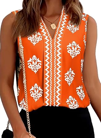 BLENCOT Womens Summer Tank Tops Chiffon V Neck Sleeveless Floral Printed Shirts Blouse
