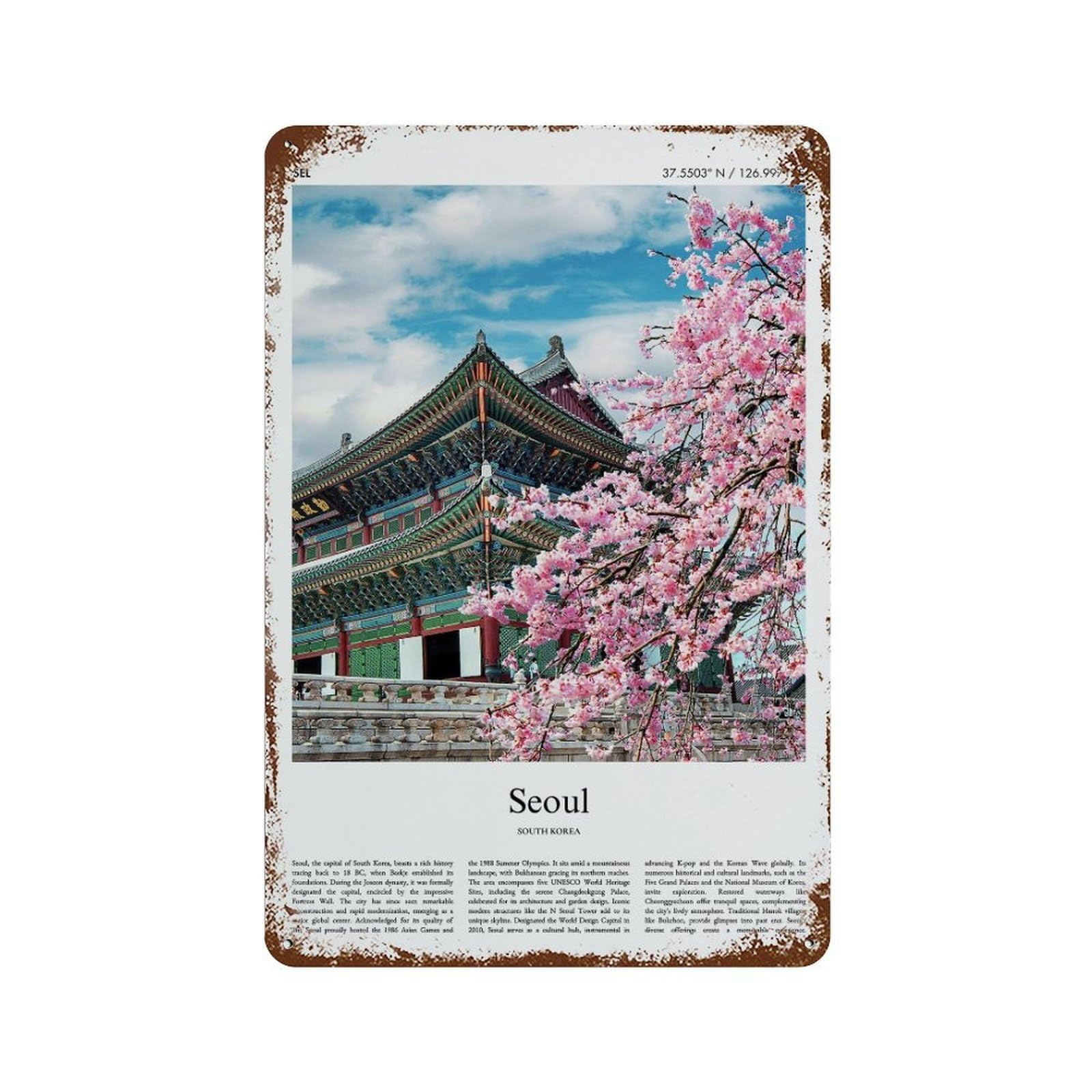 xiaoxiaoshen Seoul South Korea City Scenery Wall Decor Art Metal Tin Poster Modern Home Decor Art Home Bar Shop Decorations Vintage Sign 30x20cm