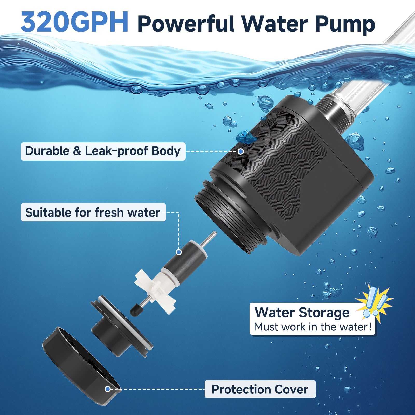 AQQA Limpiador de peceras, 1200 l/h, limpiador eléctrico ajustable de grava, limpiador de arena de 16 W con bolsa de filtro para cambio de agua, lavado de arena y filtración