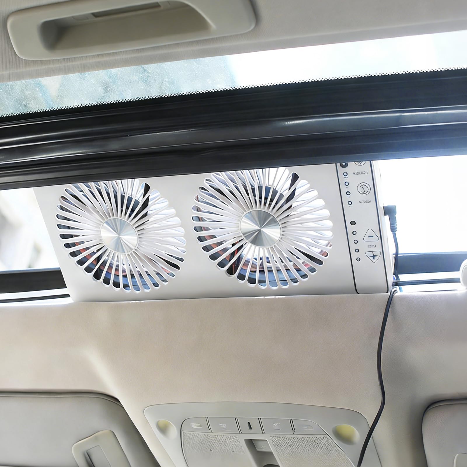 Ventilador De Techo Para Autocaravana, 12v Ventilador De Doble Fila Para Ventanas De Techo De Autocaravana Con 4 Velocidades Para Caravanas Camiones Y Furgonetas Extensible 37 A 59 Cm (Blanco)