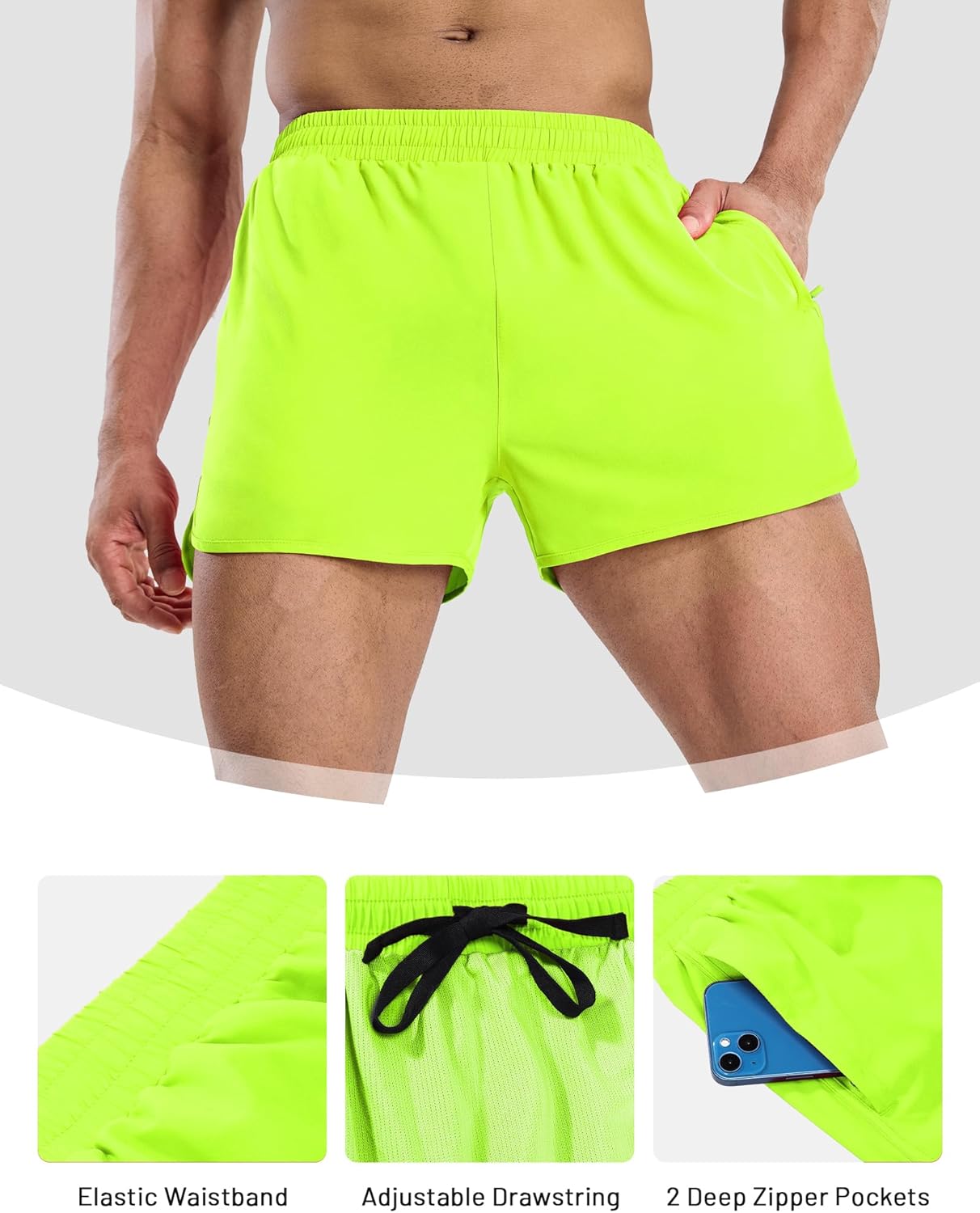 MIER Men’s Athletic Running Shorts with Brief Liner 3 Inch Quick Dry Lined Shorts with Zipper Pockets for Gym Workout - Image 4