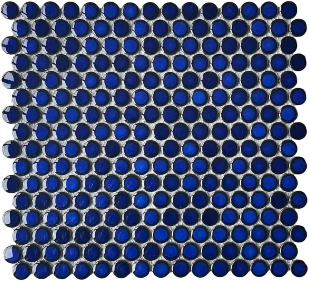 Tenedos Cobalt Blue Penny Round Porcelain Mosaic Tile, Glossy Finish for Kitchen Backsplash, Bathroom Wall, Pool Accent Use (Box of 5 Sheets)