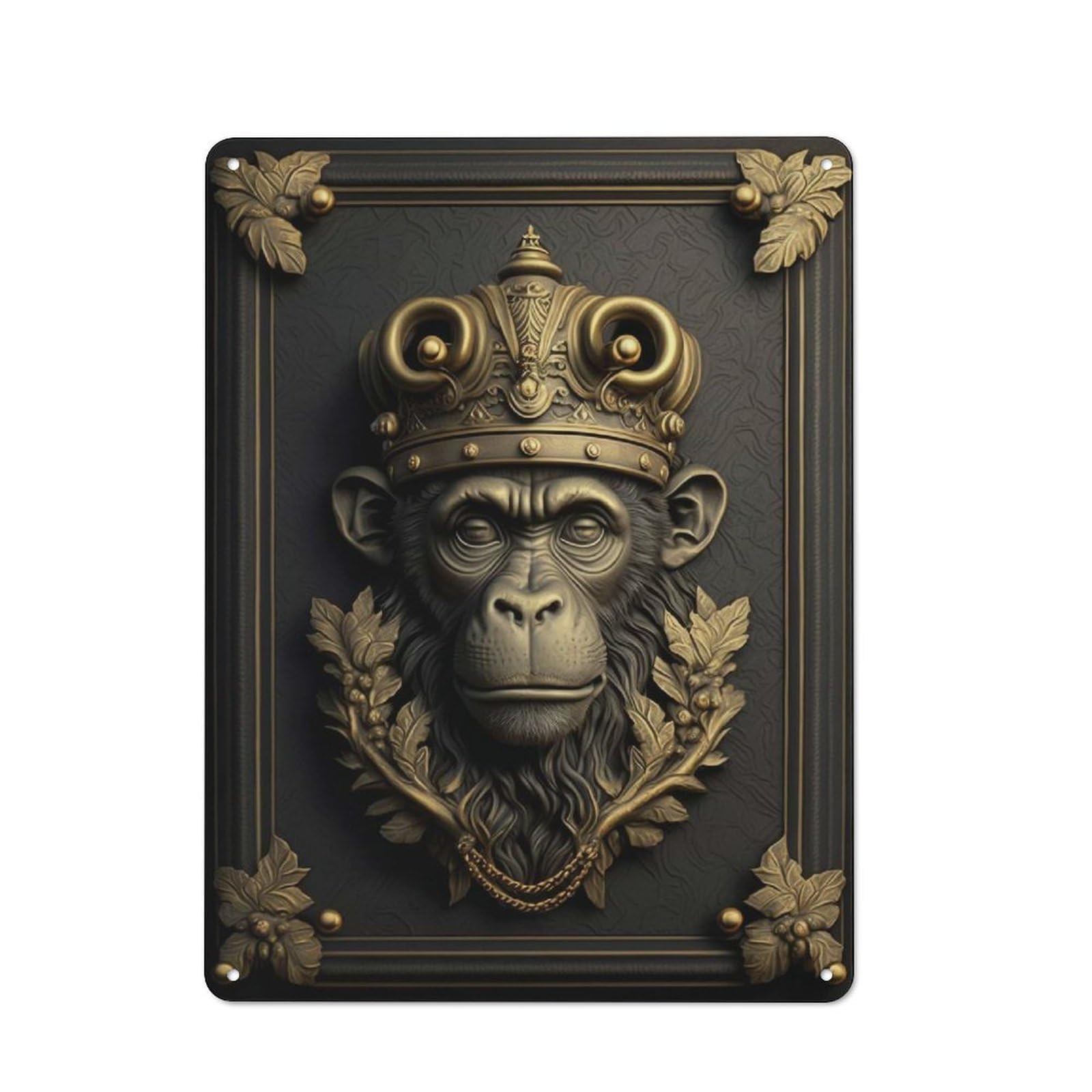 Monkey Gold Relief Deco Retro Metal Wall Decor 40x30cm, Metal Sign for Pub, Home Bar, Shed Or Man Cave, for Relaxed Wall Styling