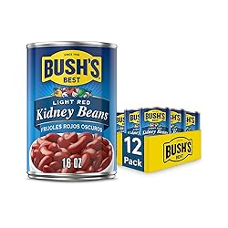 BUSH'S BEST 16 oz Light Red Kidney Beans, Canned Beans, Kidney Beans Canned, Source of Plant Based Protein and Fiber, Low Fat, Gluten Free, (Pack of 12)