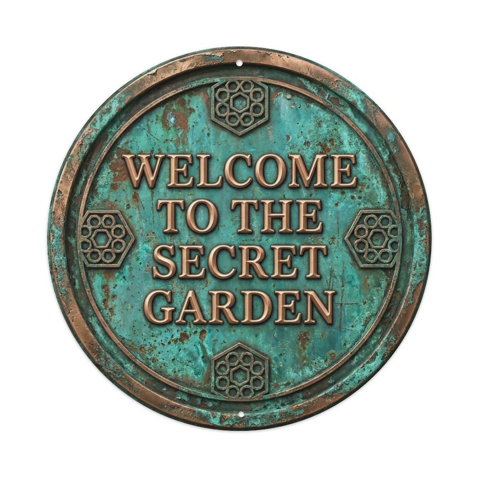 Vintage Welcome Secret Garden Corroded Metal Tin Sign