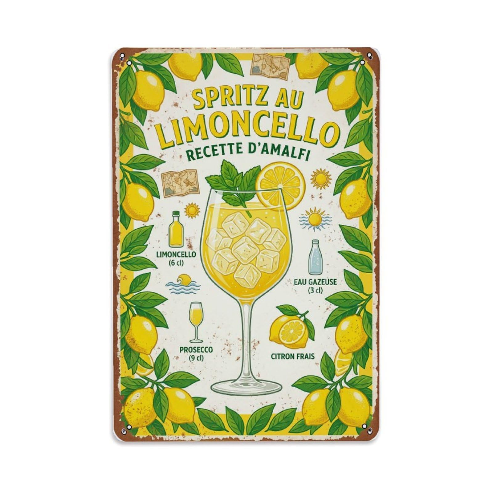 Limoncello Spritz Tropical Paradise Metal Tin Sign Plaque Wall Decor for Cafe, Club Bar, Office, Home Garden Metal Poster 8x12Inch