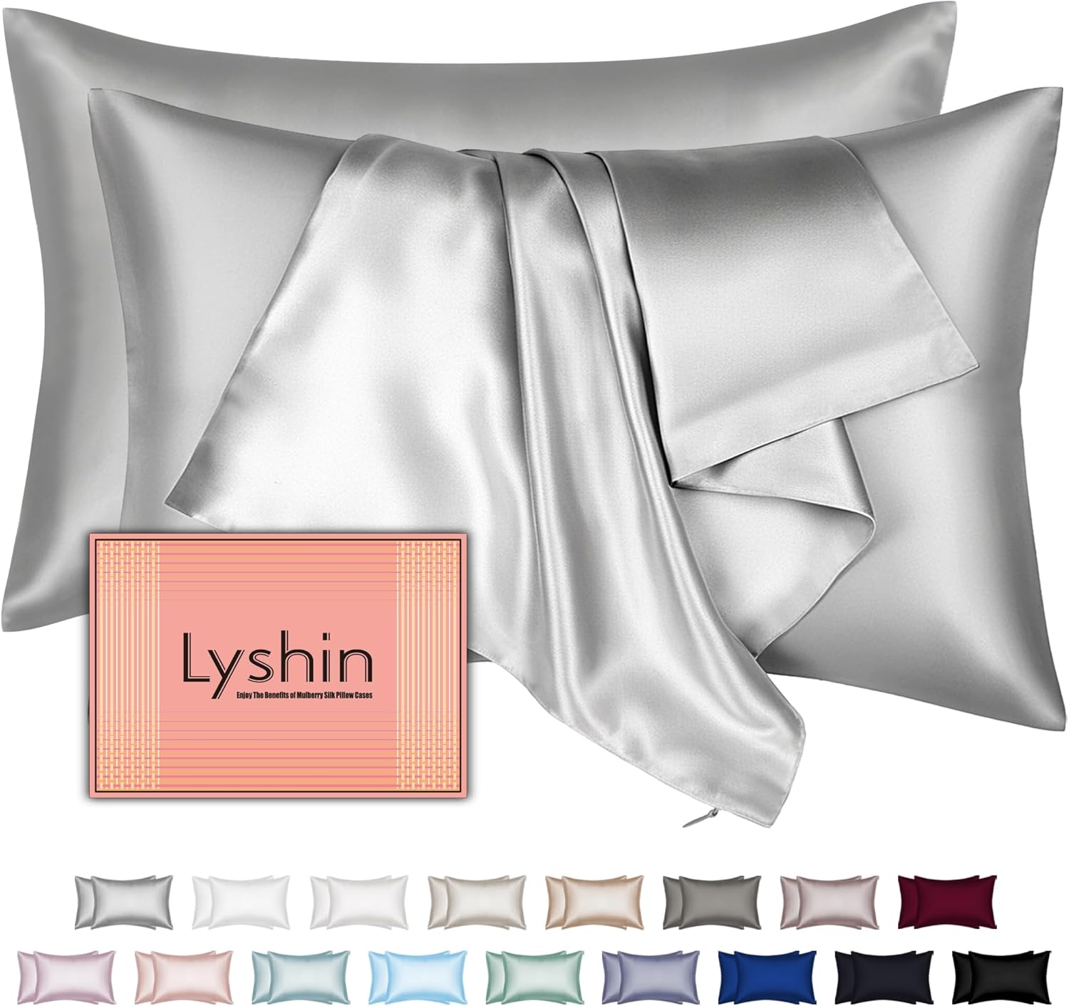 Mulberry Silk Pillow Cases 2 Pack King Size 20x36 Inches with Hidden Zipper, Ultra Smooth and Soft Breathable Cooling Silk Satin Pillowcase Set of 2, Better for Hair and Skin, Gifts for Women Men - Amazon product rated Grade A