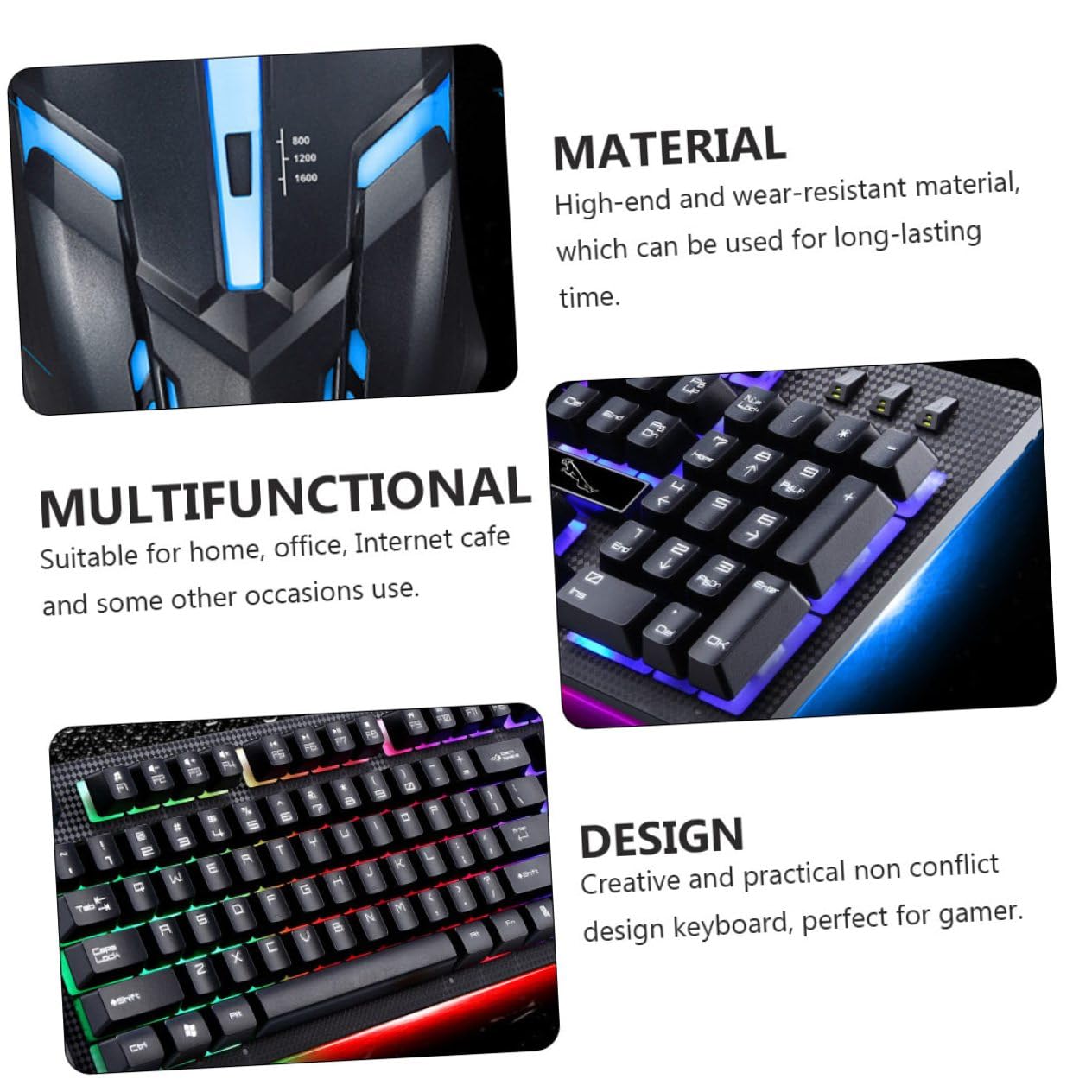 Sewroro Clavier de Jeu Mécanique Filaire USB Souris, 104 Touches Résistantes à l'usure, Design Anti-Conflit, Ensemble pour Gamer à Domicile ou Café