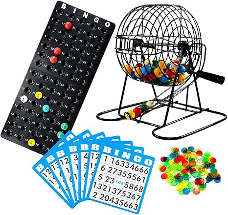 Regal Bingo Deluxe Bingo Game Set with 8" Wheel Cage, 75 Bingo Balls, Master Board, 18 Bingo Cards, and Colorful Chips