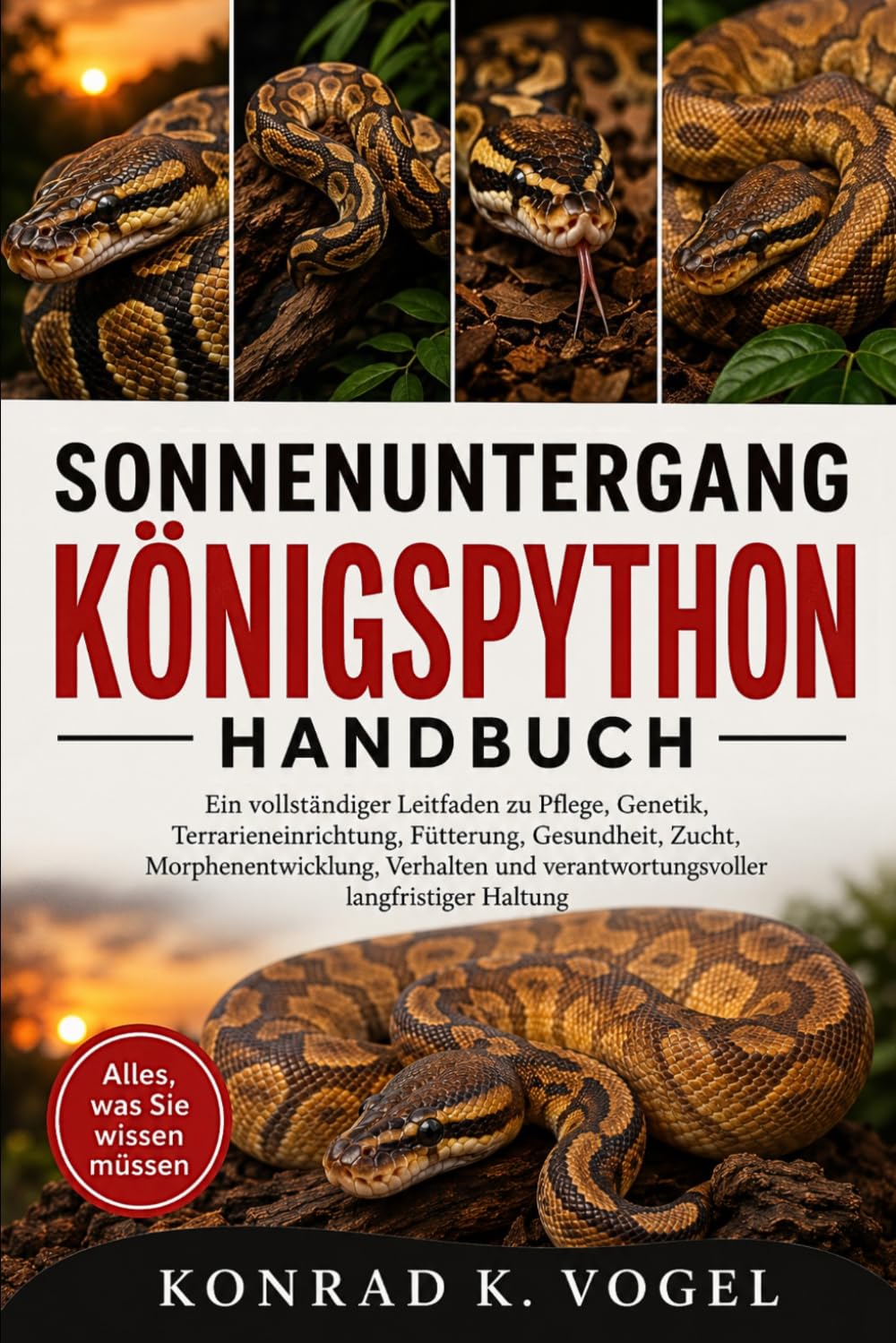 SONNENUNTERGANG-KÖNIGSPYTHON-HANDBUCH: Ein vollständiger Leitfaden zu Pflege, Genetik, Terrarieneinrichtung, Fütterung, Gesundheit, Zucht, ... verantwortungsvoller langfristiger Haltung