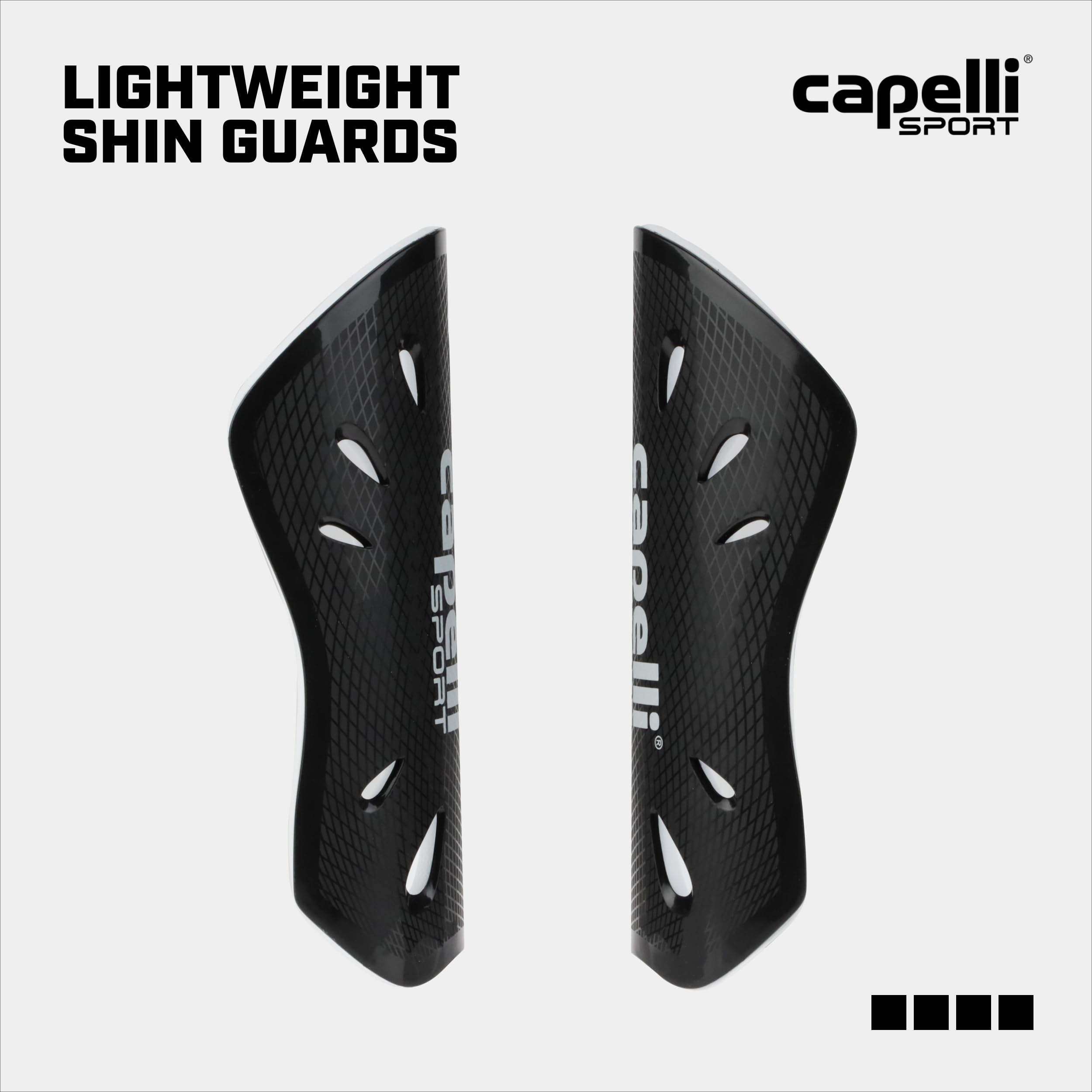 Capelli Sport Soccer Shin Guards, Lightweight Protector Pads for Youth and Adult Players, Large, Black/White