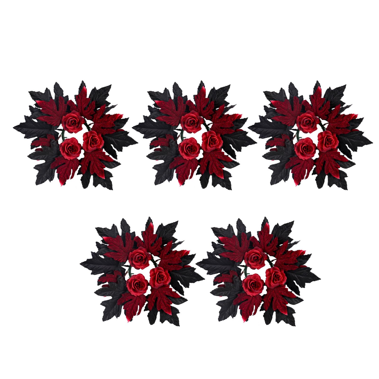 Tsophreniq 5Pcs Halloween Thanksgiving Artificial Leaves Holders Rings Wreath with Berries Table Centerpieces Party Decors Artificial Wreath Set