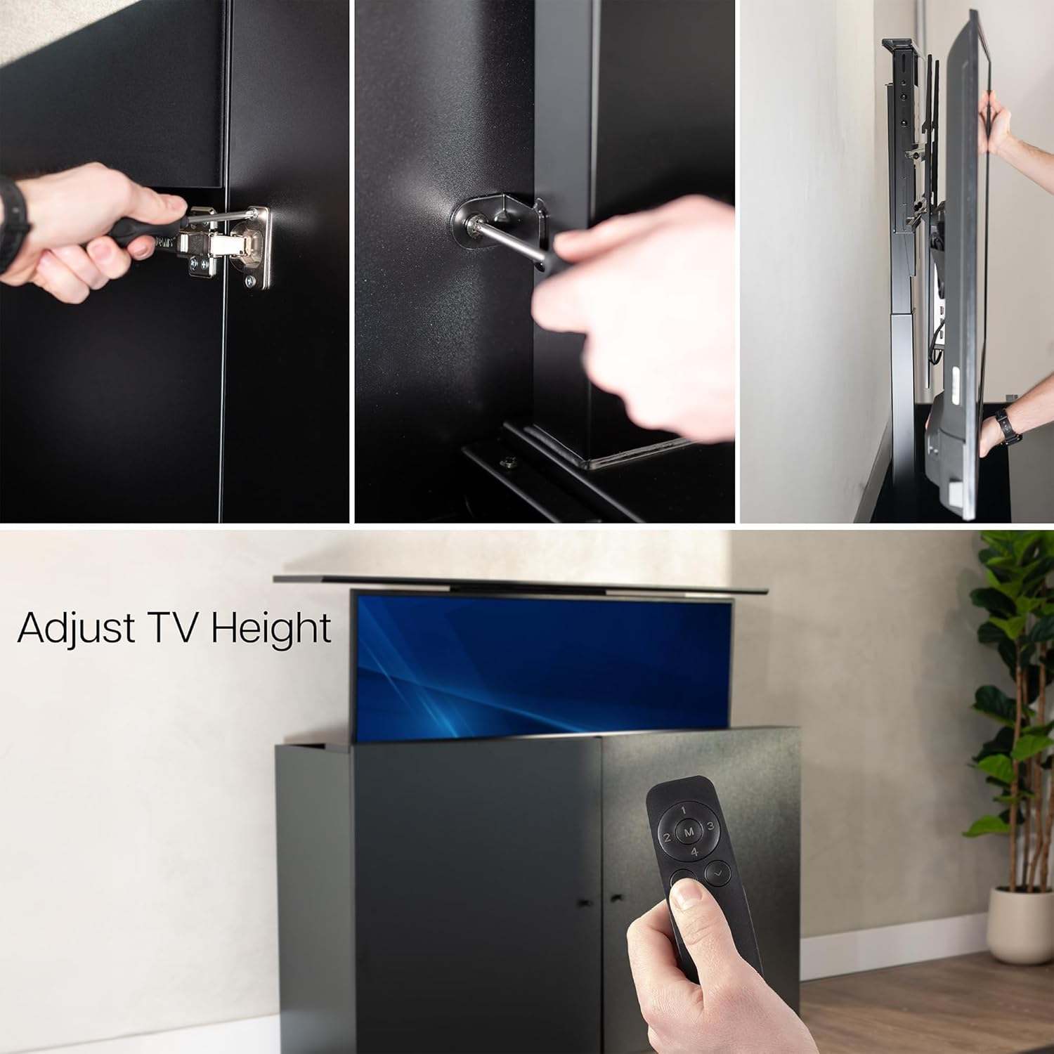Image showing the interior of the VIVO TV cabinet with doors open, revealing the TV mount.