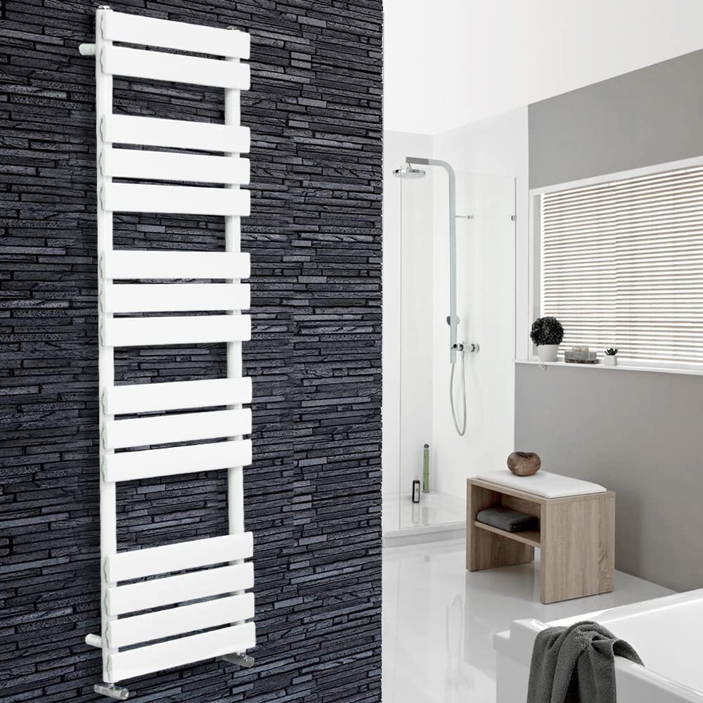 Warmehaus 68mm Pipe Diameter Flat Panel Heated Towel Rail Radiator Ladder Rad 1600 x 450mm Bathroom Central Heating White — image 1