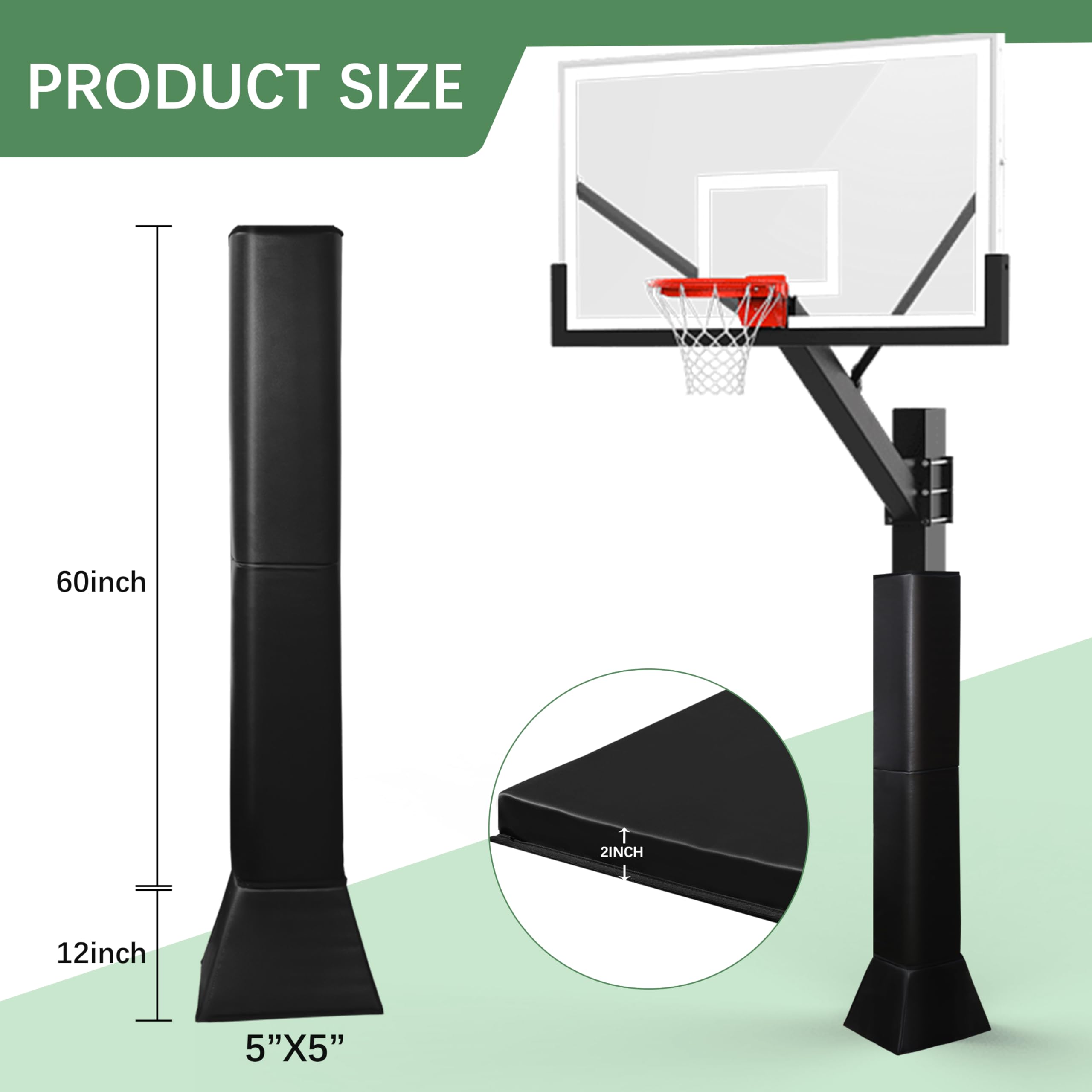 Katop Square Basketball Pole Padding, Professional Heavy Duty Protective Pad, 2-Inch Thick, All-Weather Pads fit 5Inch Square Poles, Heavy Duty Safety Pole Pads for Player Protection