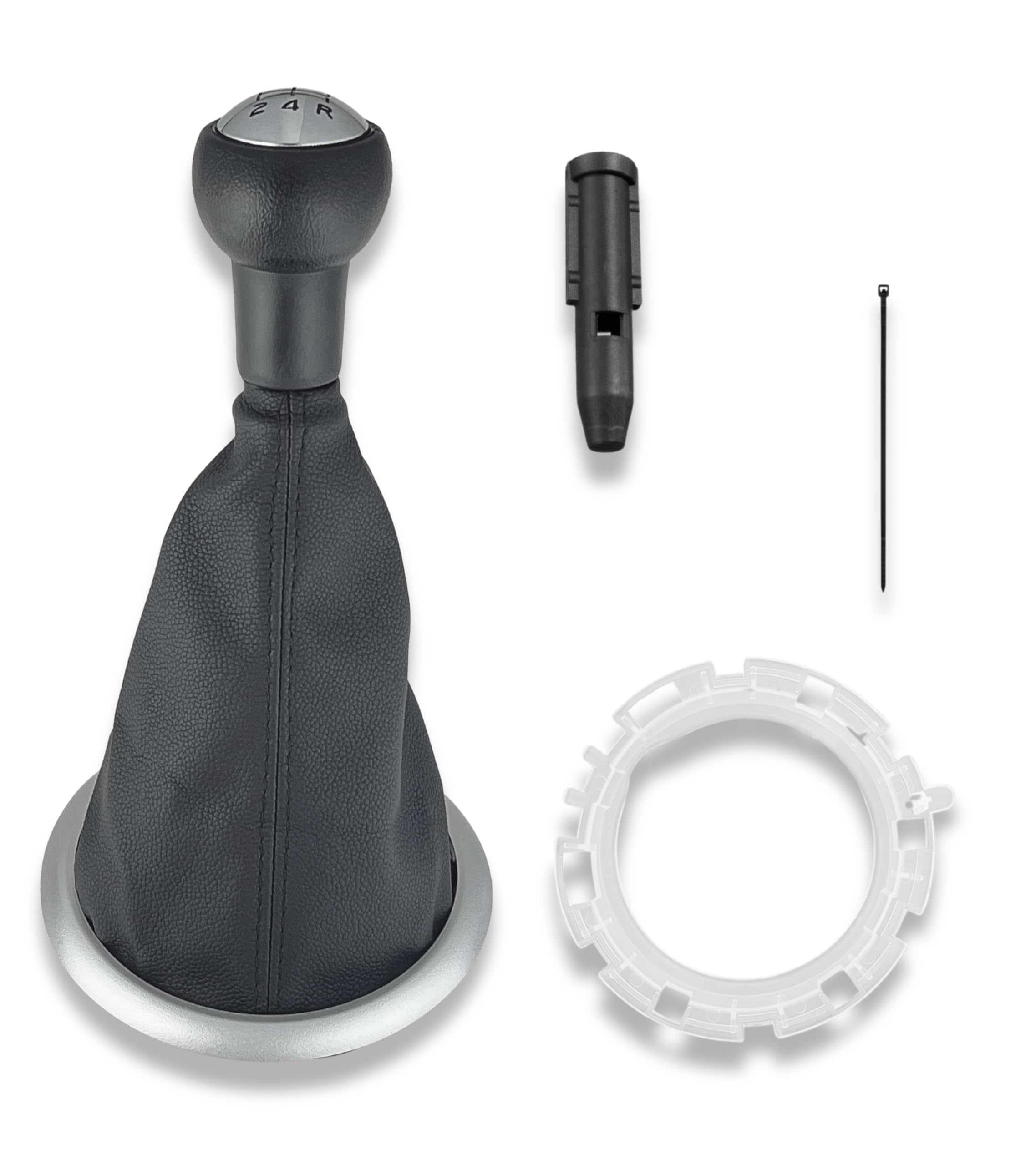 1neiSmartech Kit Pommeau de Levier de Vitesses 5 Rapports, Soufflet Noir, Bague, Cadre Extérieur Argent, Adaptateur, Compatible avec Citroën C3 2003-2009, OEM 2403CV, 1606400280, 7589T8, 7589V0