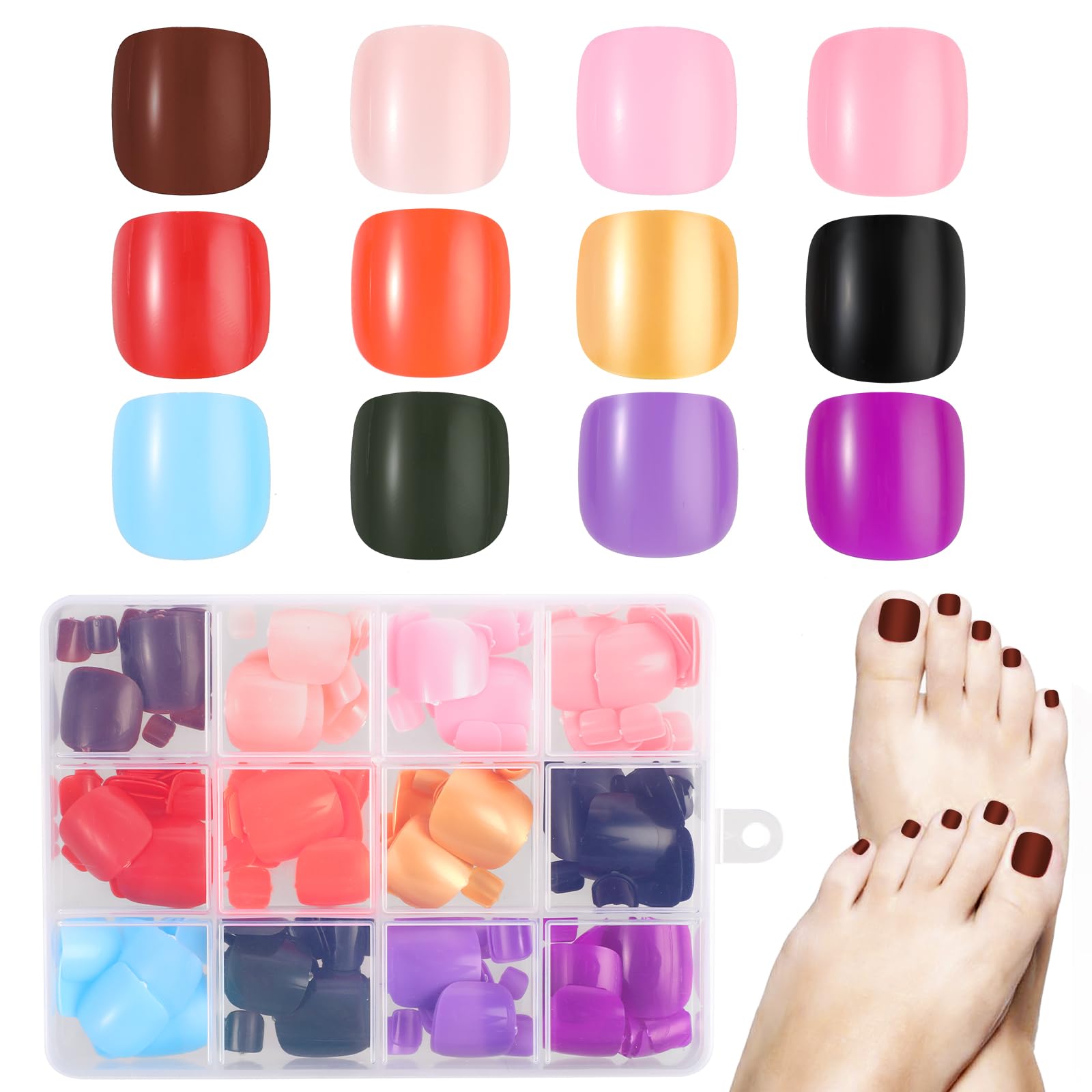 Tyqour 288 uñas artificiales para pegar uñas de los pies para pegar uñas de los pies para pegar uñas de los pies artificiales completamente cubriendo brillantes para mujeres y mujeres uñas DIY