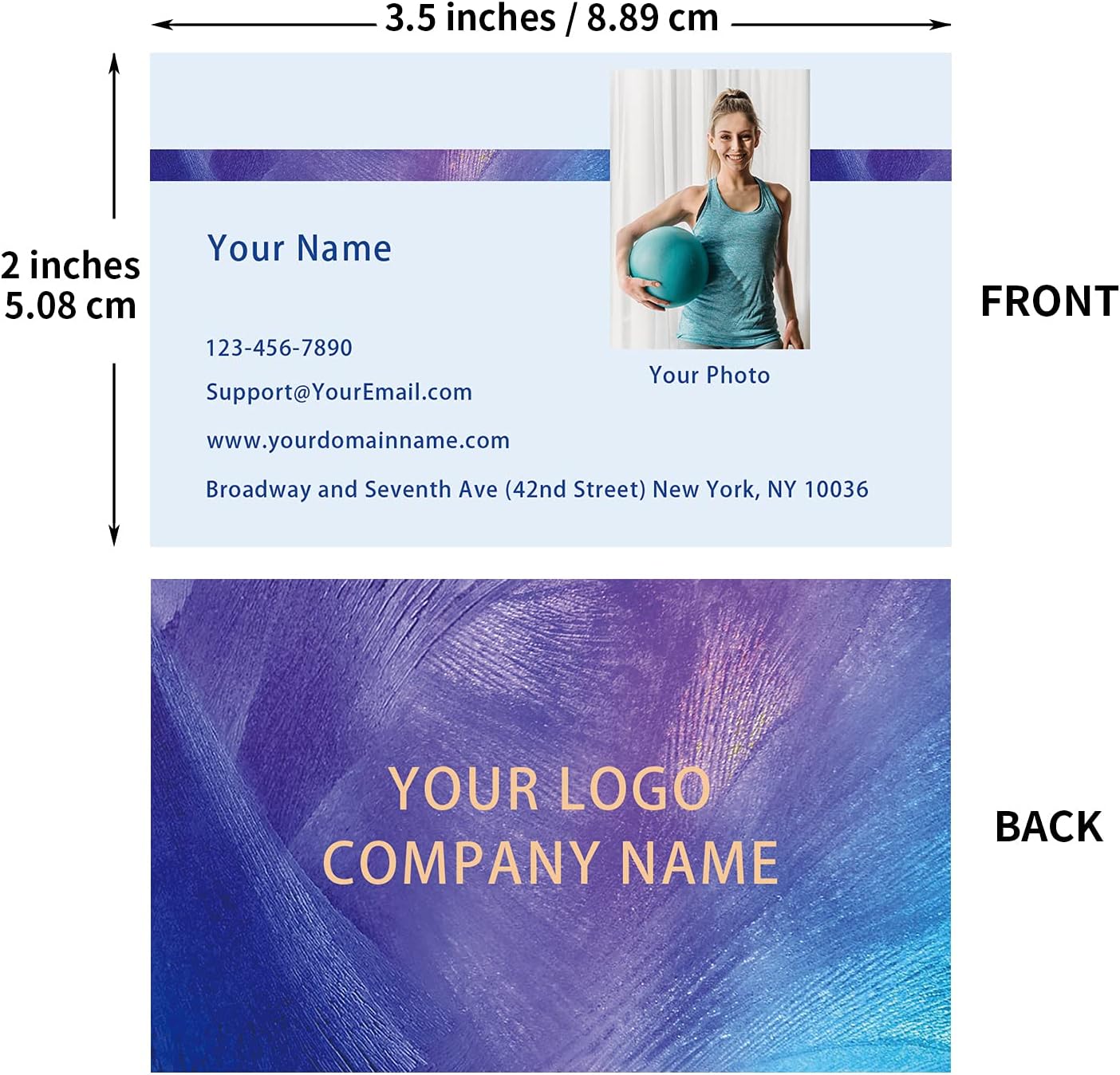 Business Cards Customizable with Logo 2" X 3.5" Business Cards Full Color Front and Back Printed Business Cards with Photo Format Personalized Business Cards 200/500Pcs Customized Business Cards