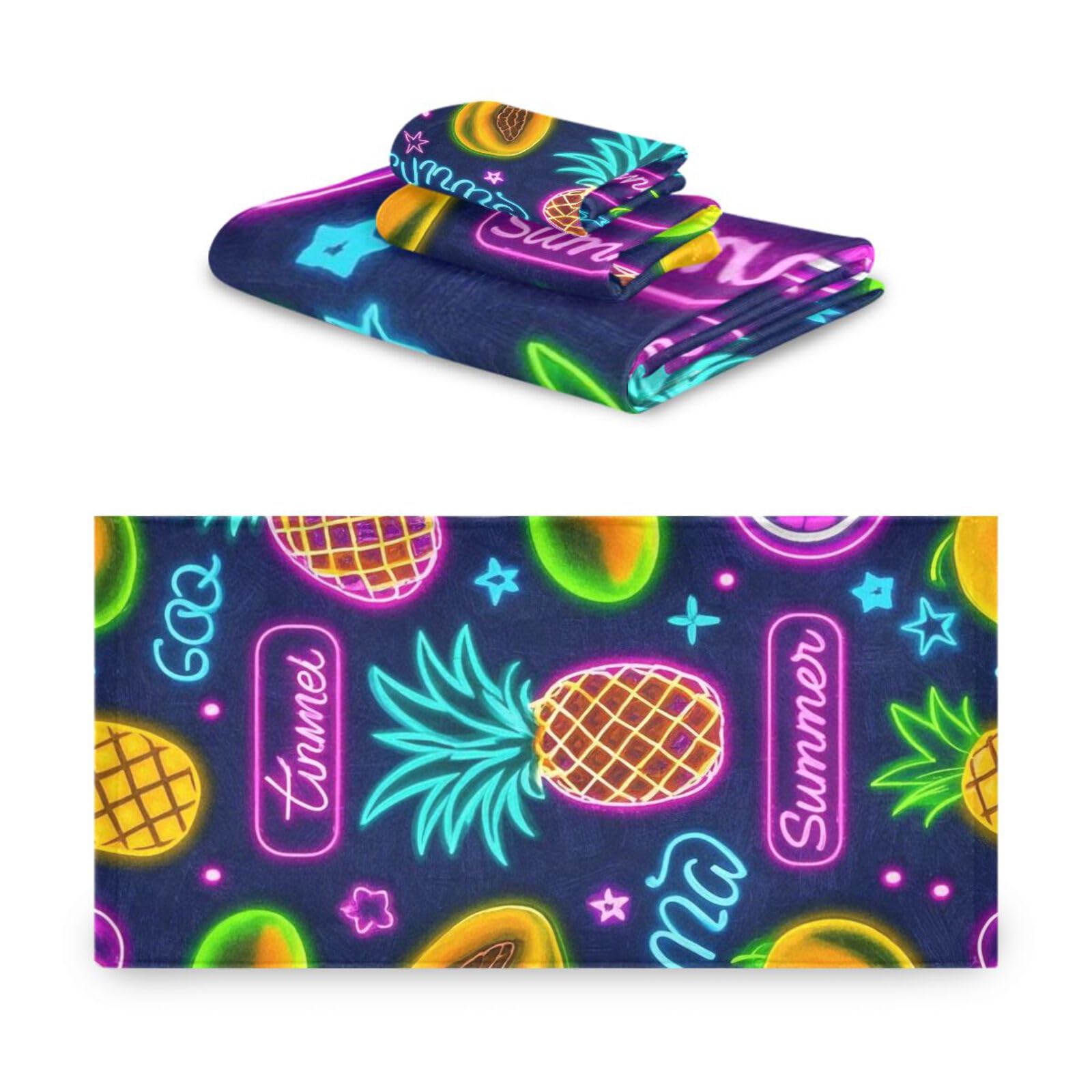 Letni neonowy owoc ananas owoce czyszczenie ręczników do twarzy zestaw 3 sztuk, 1 ręcznik kąpielowy 1 ręcznik do rąk 1 myjka do kuchni łazienki jogi siłowni