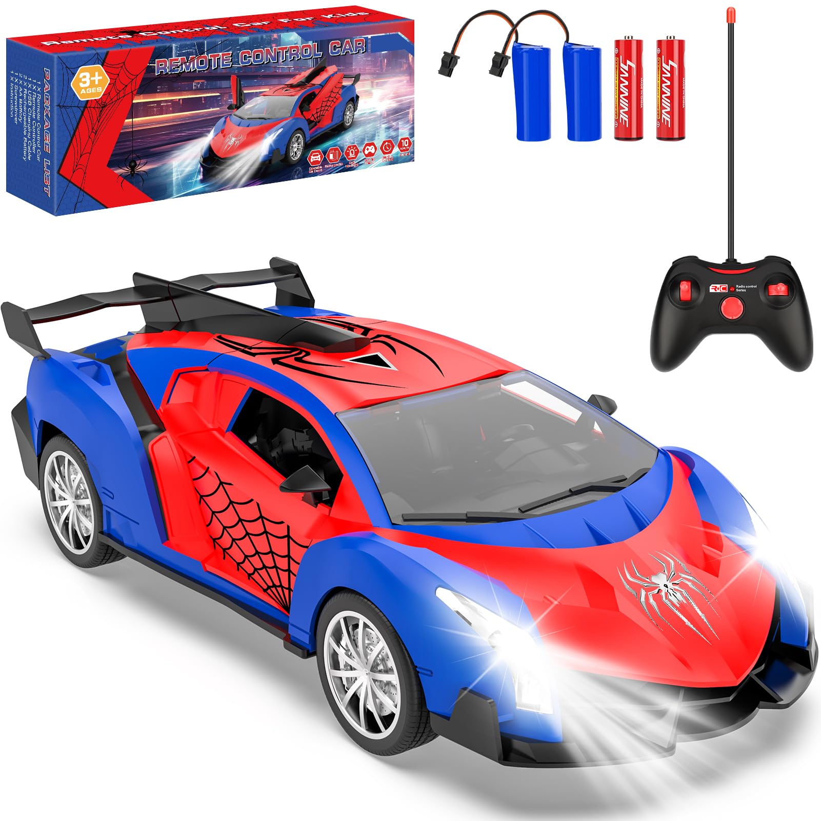 Remote Control Car for Kids, Fast RC Cars for Children with Lights, Electric Vehicle Toy Car Hobby Racing Car Toys for Boy Age 3-5, Gift for 3 4 5 6 7 8 9 Year Old Boys Girls