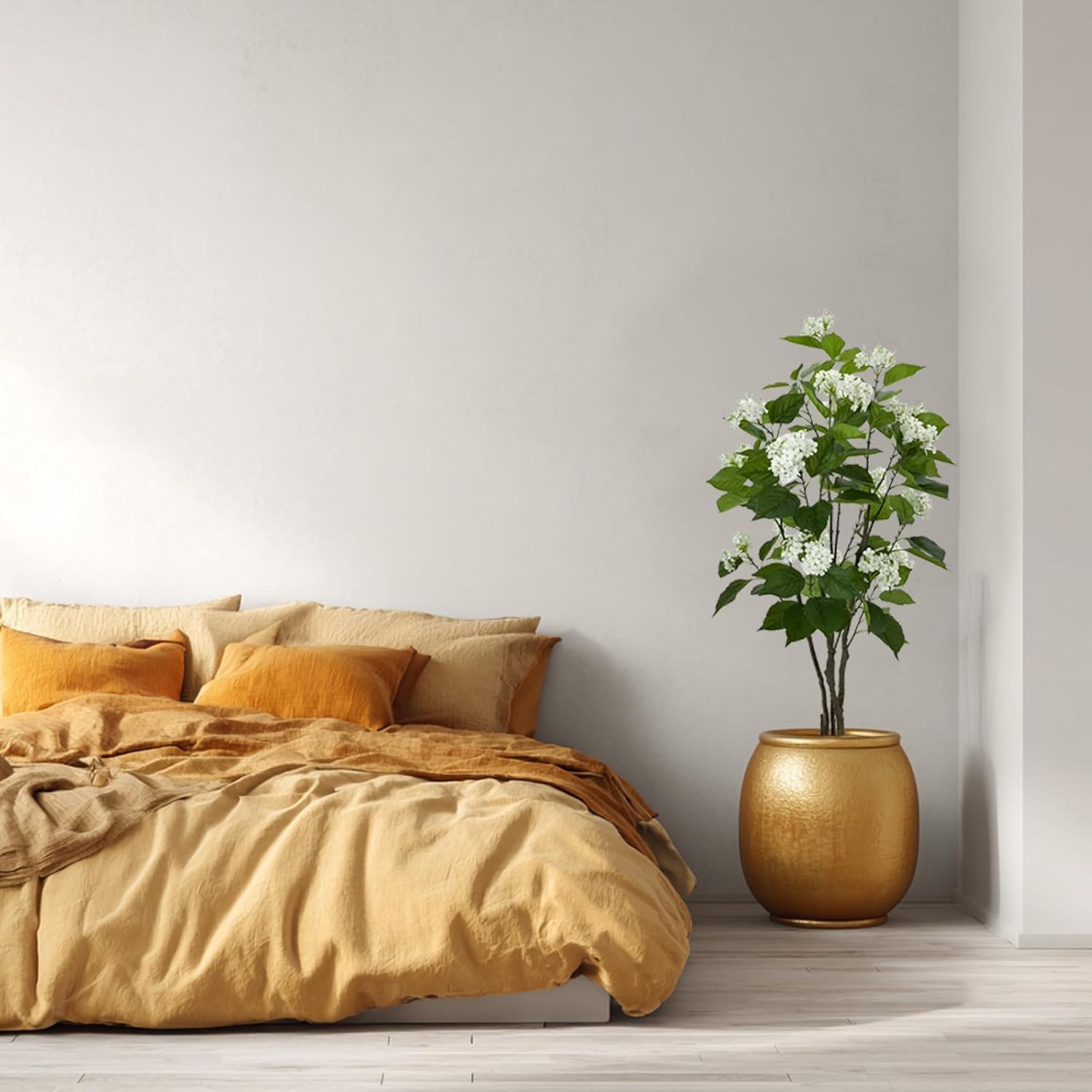 5FT Artificial Hydrangea Tree with 18 Blooms, Potted Fake Plant for Home Office Decor, Realistic Leaves & Bendable Branches, White Planter (5 FT)