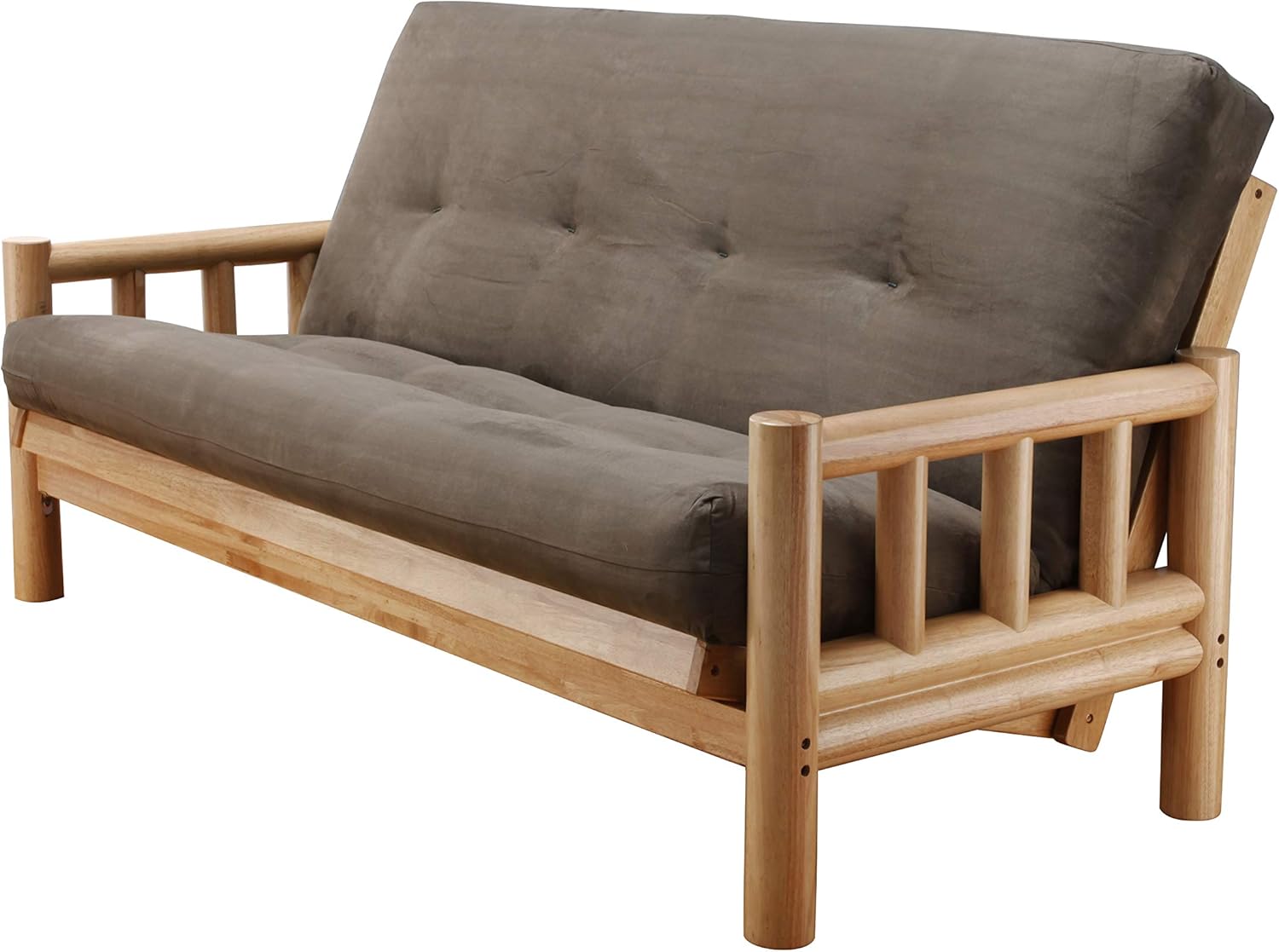 Chalet Complete Futon - Frame and Mattress Set - Log Like with Innerspring Full Size Sofa Bed Sleeper (Leather Java)