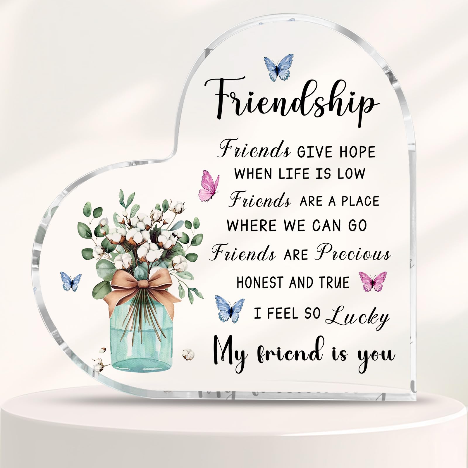 Yasrlvun Women's Friendship-Bottle Friend Gifts For Friendship Plaque 4X4 Inch Thanksgiving Christmas Gifts For Friends, Best Friend Gift Cute Flower Bottle Pattern Bestie Acrylic Plaques
