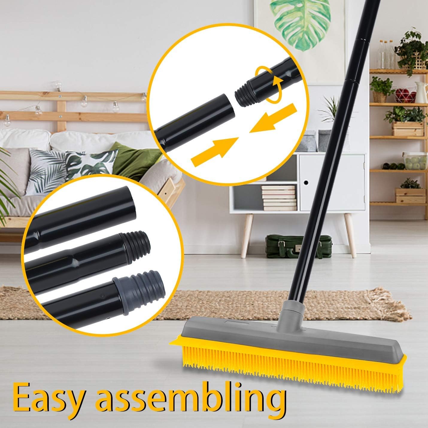 Pet Hair Broom Rubber Broom 59 Long Handle with Buildin Squeegee
