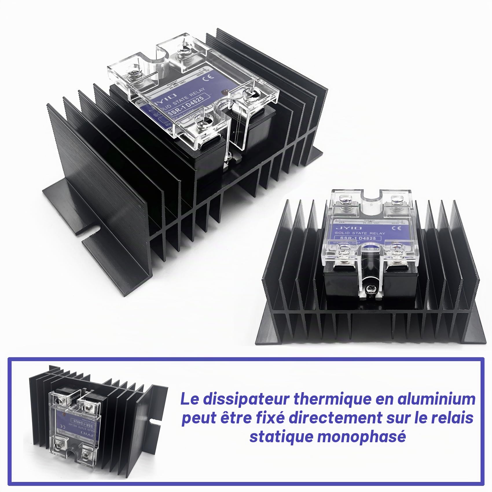 Dissipation SSR en aluminium pour relais statique monophasé 10 A-100 A Noir