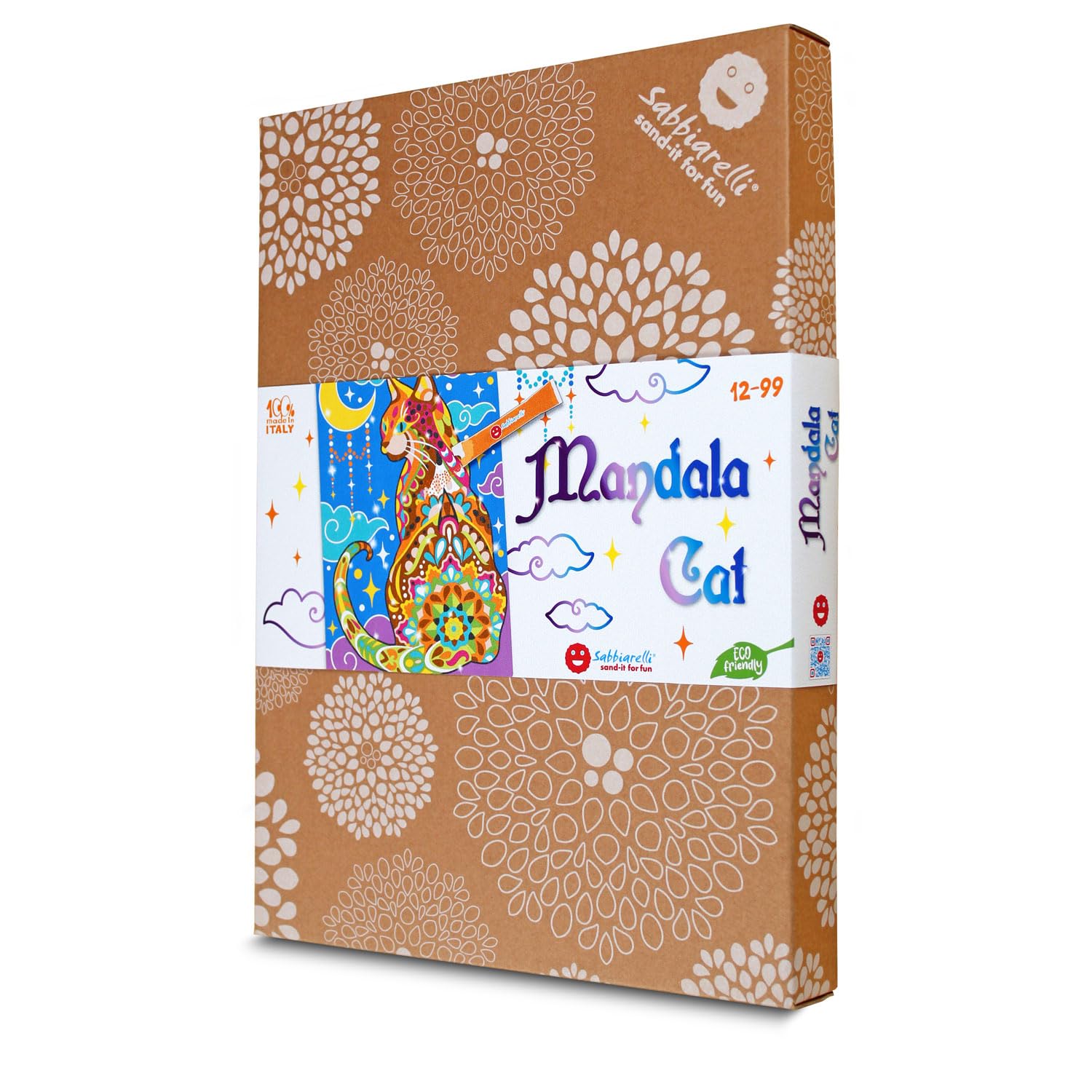 Sabbiarelli Sand-it For Fun – Maxi Set Mandala Chat 12-99 | Kit de Sand Art 100% Made in Italy avec Sable Coloré, 1 Poster Adhésif et Accessoires | Hobby Créatif Relaxant