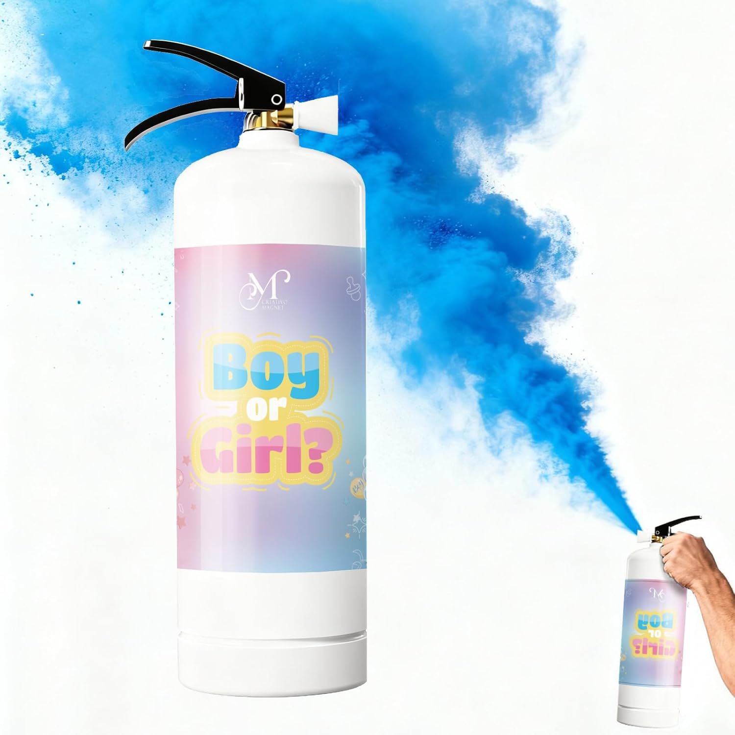 Gender Reveal Fire Extinguisher – Blue Powder Blaster for Baby Boy, Large Gender Reveal Cannon Shoots 20+ ft, Blue Smoke Party Decorations, Supplies