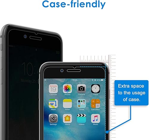 Miniatura 3 de JETech Protector de pantalla de privacidad para iPhone 8 Plus y iPhone 7 Plus, película de vidrio templado antiespía, paquete de 2