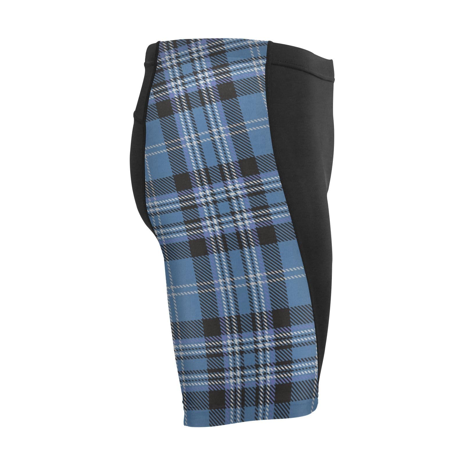 Men's Padded Bicycle Short, Cycling Shorts, Breathable, Moisture-Absorbent and Sweat-Wicking Blue Black Tartan Plaid