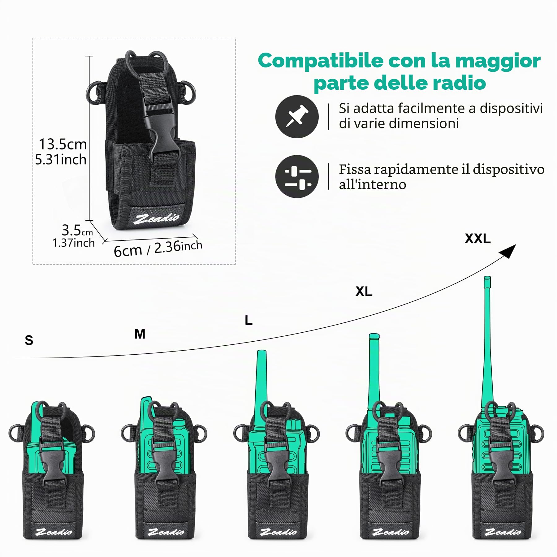 Zeadio Fodero Universale per Radio Bidirezionali, Custodia Durevole per Walkie Talkie ZNC-D