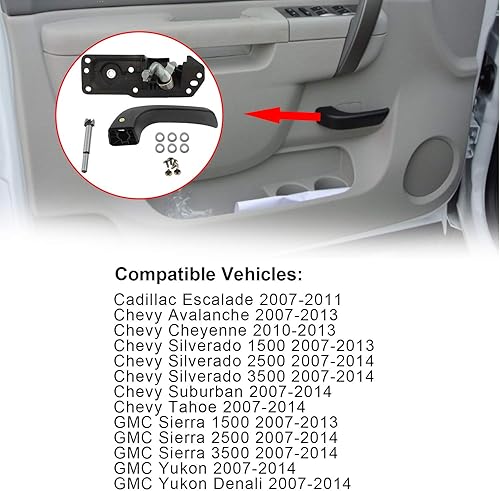 Miniatura 2 de 20833606 - Kit de manija de puerta interior delantera izquierda para Cadillac Escalade 2007-2011 Chevy Avalanche Cheyenne Silverado Suburban Tahoe