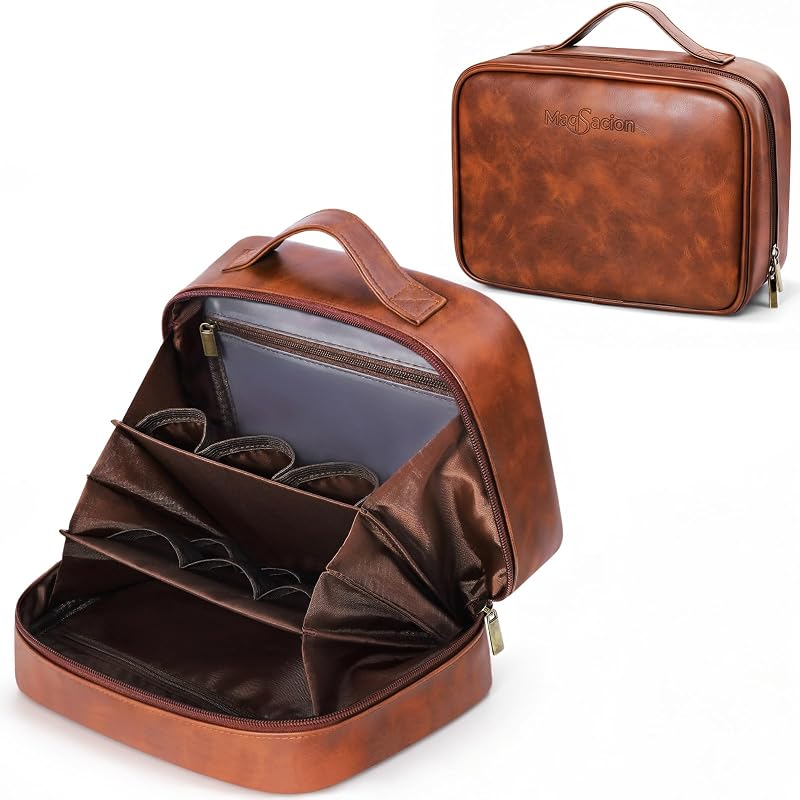 Necessaire de viagem MaqSacion em couro sintético, marrom-avermelhada