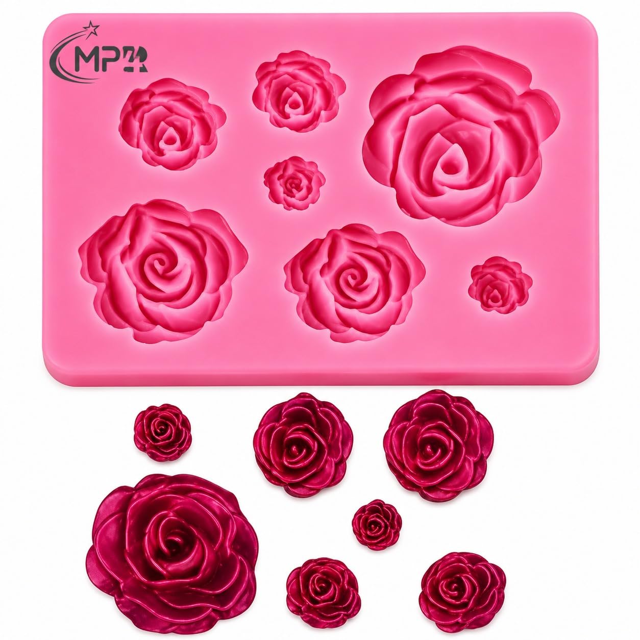 Rose Silicone Mold,Small Soap Clay Fimo Chocolate Sugarcraft Baking Tool DIY Cake Silicone Mold for Baby Shower Party Birthday Party Cake Decoration(Small Rose),8.3 x 6 x 1 Centimeters-image-30