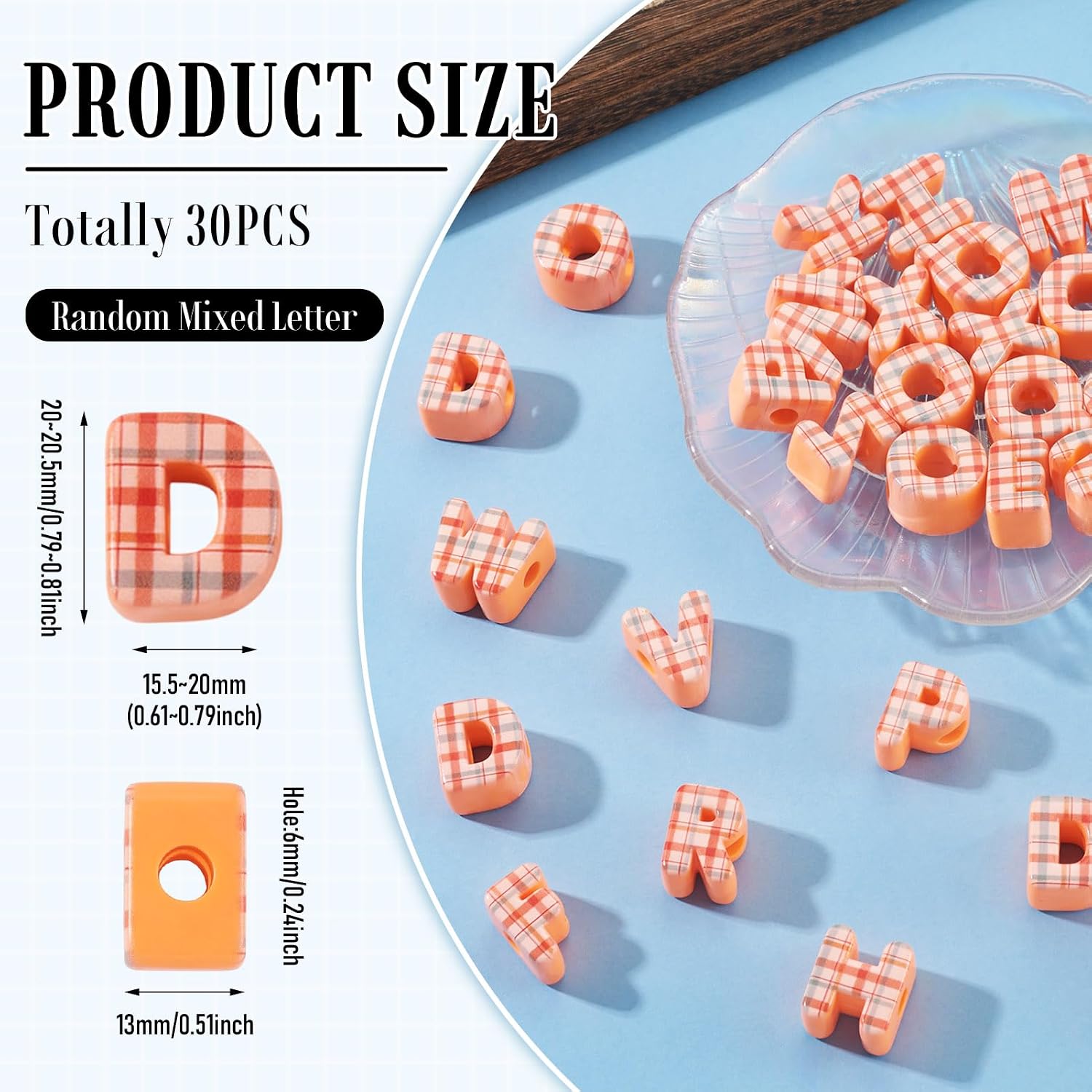 30Pcs Orange Large Letter Beads for Bracelets Keychains Making