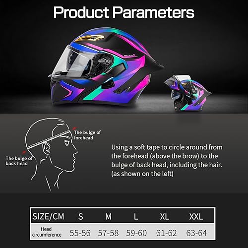 Miniatura 6 de Casco modular Bluetooth para motocicleta, certificado DOT, abatible, de cara completa, antivaho, doble máscara, casco de motocicleta de calle,