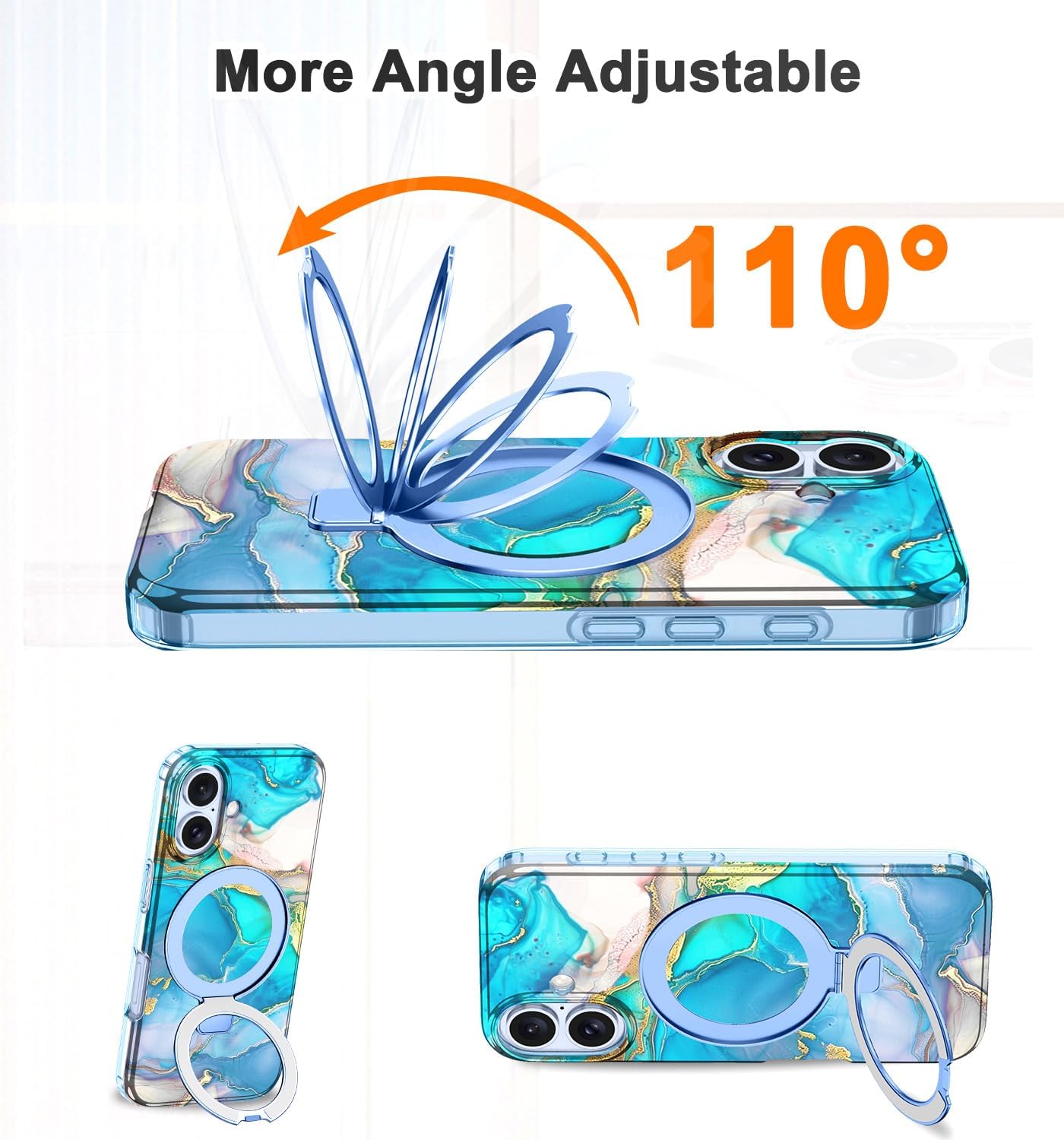 Lamcase for iPhone 17 Case with Magnetic Invisible Ring Stand [Compatible with MagSafe], Full Body Rugged Slim Women Men Girl Shockproof Marble Pattern Design Case, Light Blue - Image 4